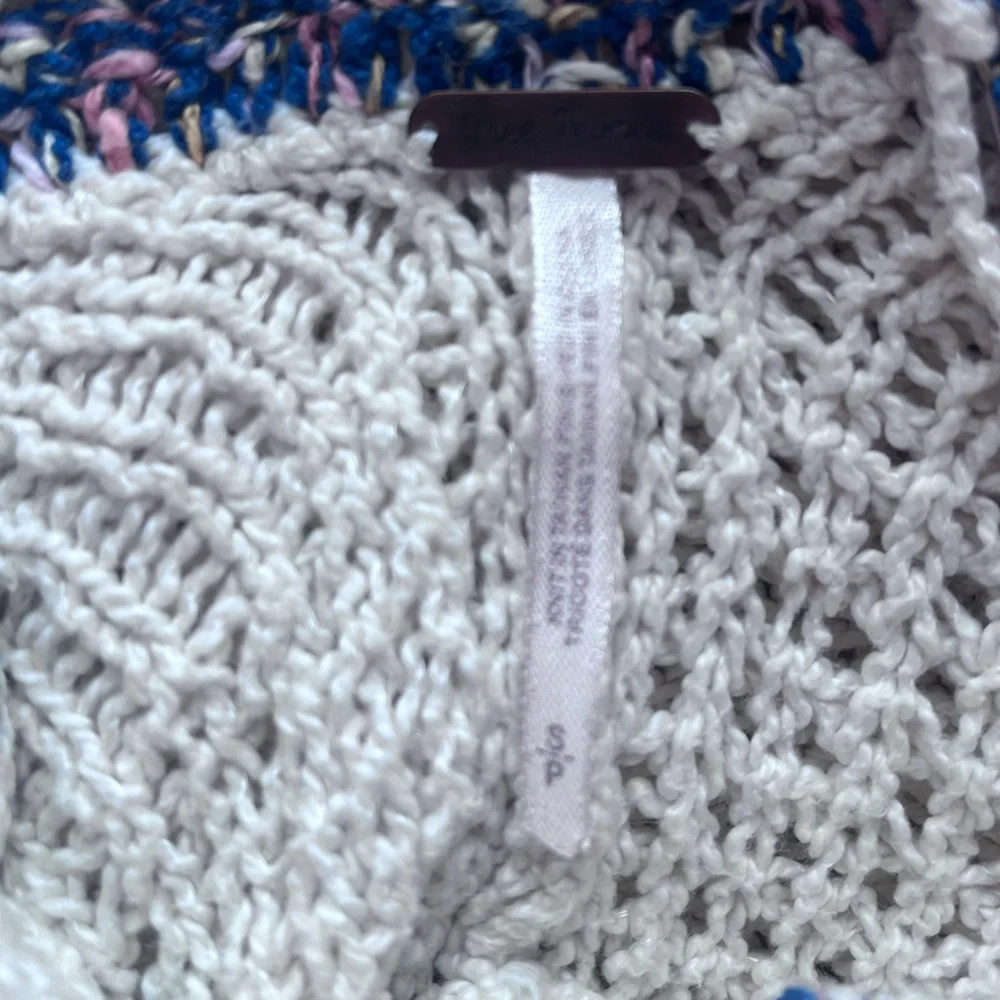 Free People Knit Crochet Hooded Pullover Tah-Loo Fringe Tunic Sweater Boho Indie - Picture 7 of 8